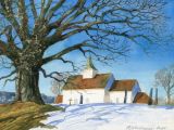 Hof kirke, Vestfold. Akvarell 22x30 cm, 2025