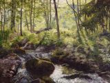 SOLGT Grønn vår Teiedammen.Oljemaleri 35x50 cm. 2016